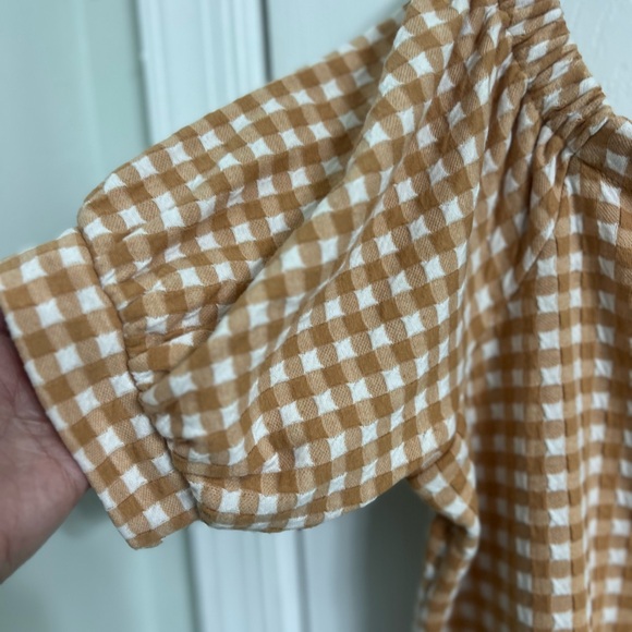 Loft - off shoulder - mustard/gold gingham check top. Size Large NWT - Picture 6 of 7
